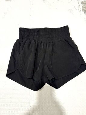 High-Rise Black Athletic Shorts with Smocked Waistband and built in bloomers
